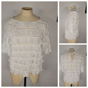 Vanessa Virginia Sz S Top All Over Ruffle White Anthropologie OB 712765